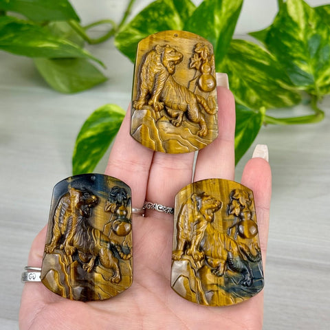 Highly Detailed Tiger's Eye Carving 55 - Tiger Tile 1 - Kenna's Crystals from TikTok