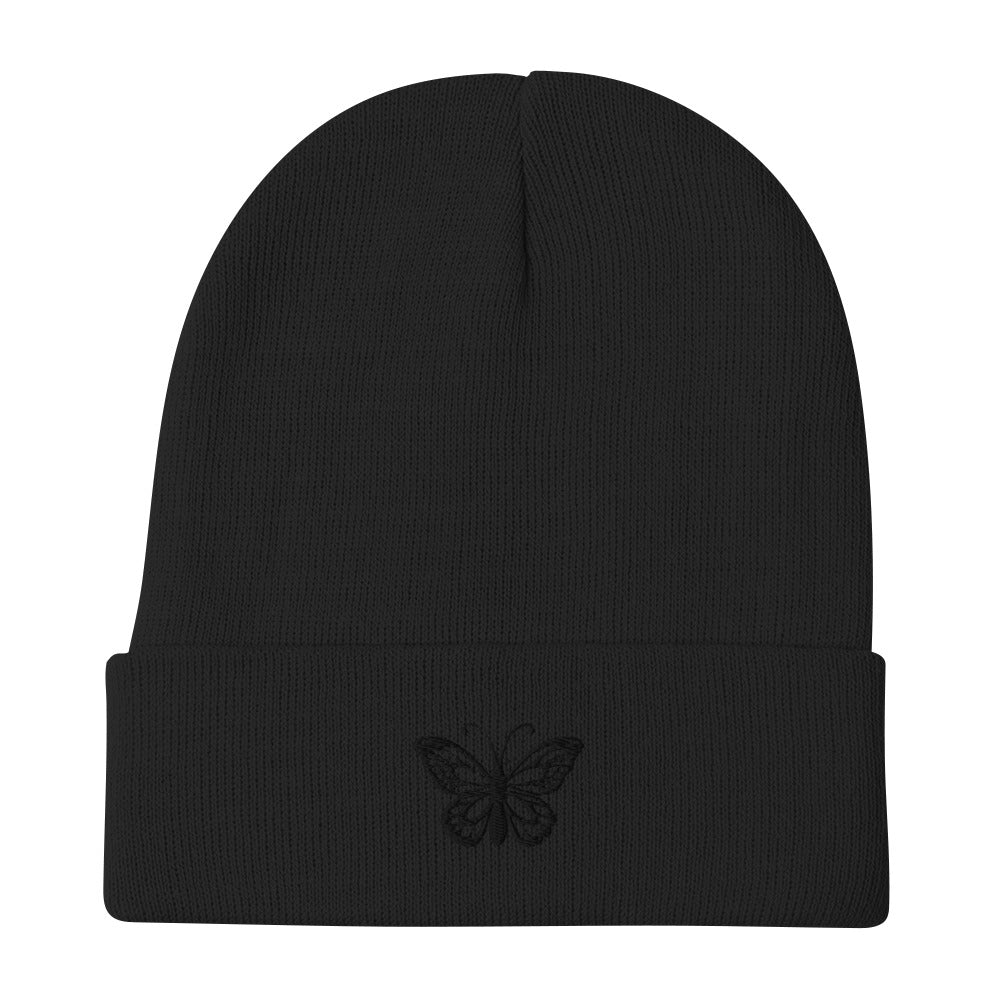 Black Beanie Embroidered Butterfly