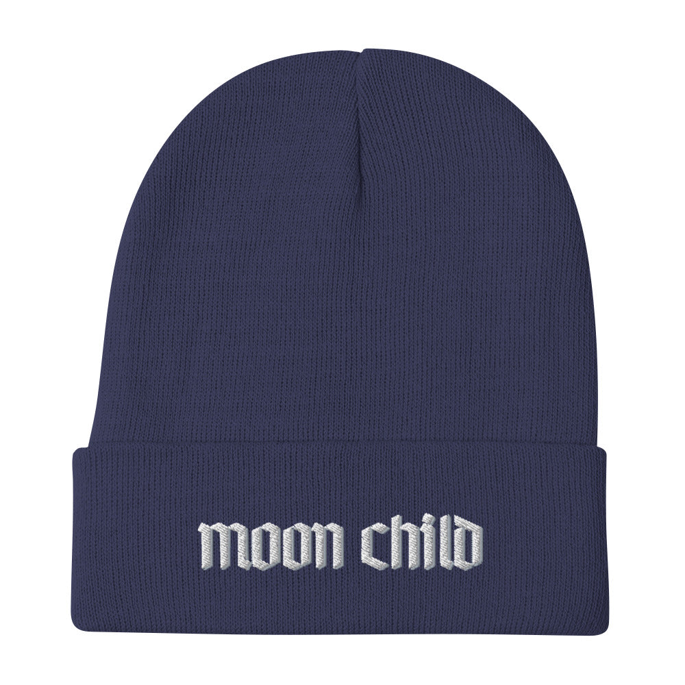 MOON CHILD - Blue Embroidered Beanie