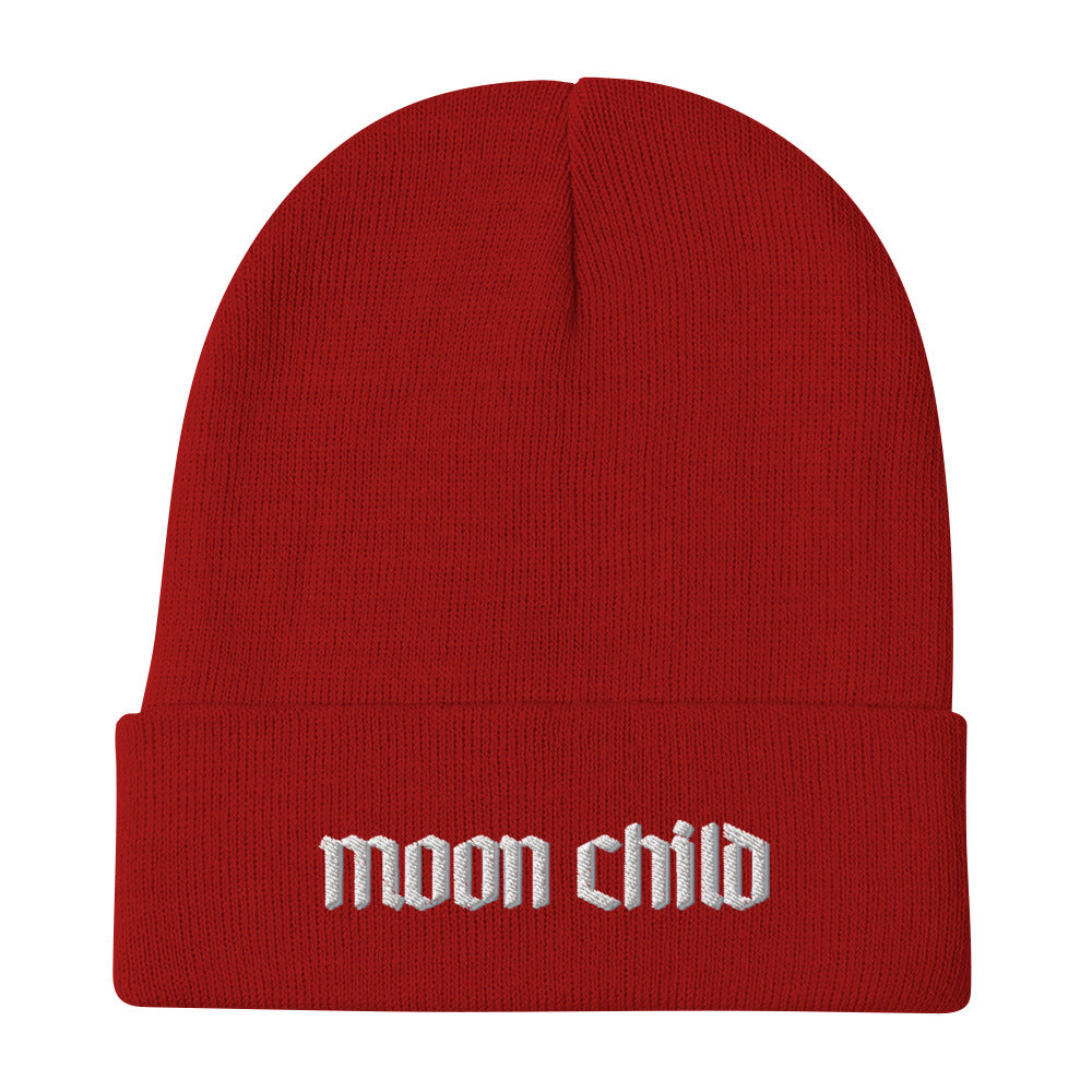 MOON CHILD - Red Embroidered Beanie