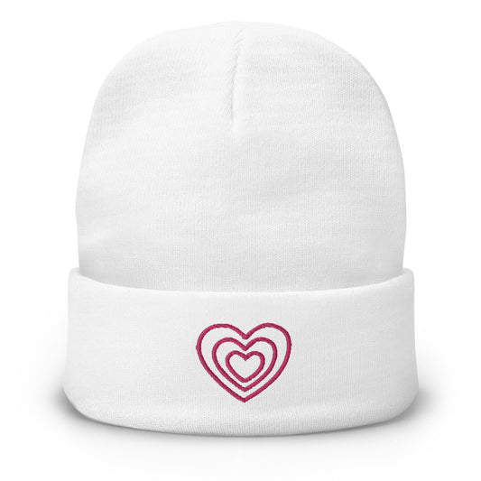 White Beanie Embroidered Hearts