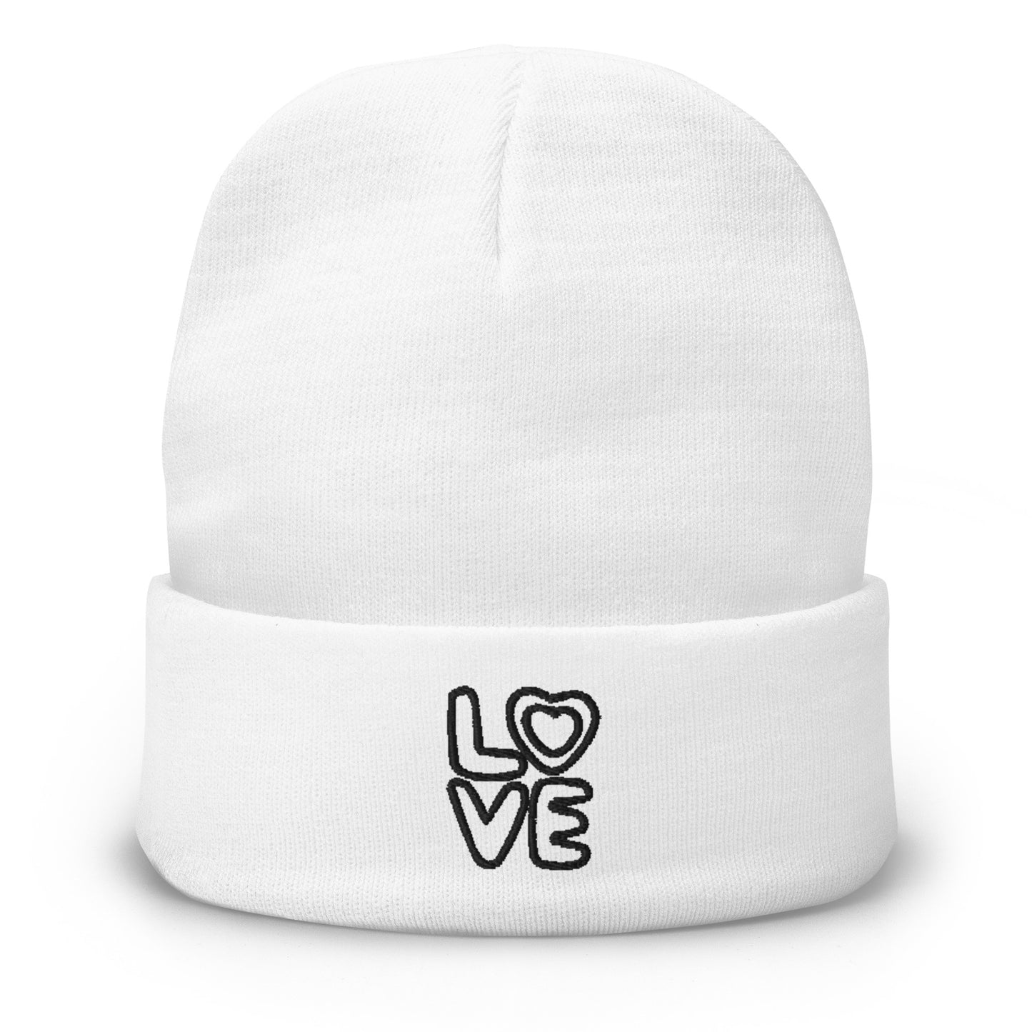 White Beanie Embroidered LOVE