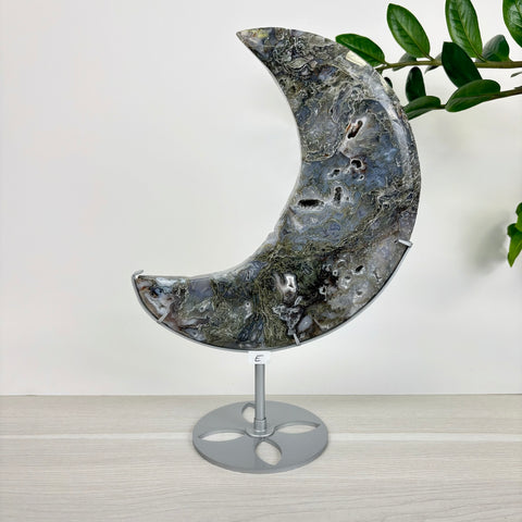 Midnight Moss Agate Crescent - Kenna's Crystals