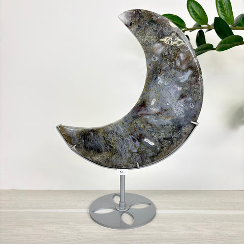 Midnight Moss Agate Crescent - Kenna's Crystals