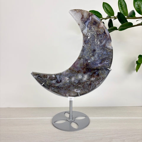 Midnight Moss Agate Crescent - Kenna's Crystals