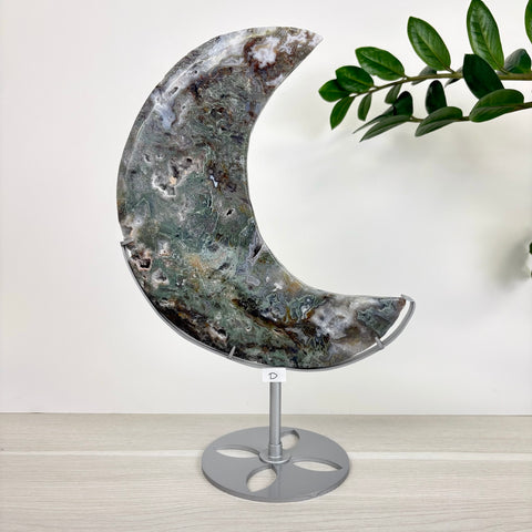 Midnight Moss Agate Crescent - Kenna's Crystals