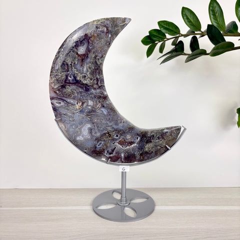 Midnight Moss Agate Crescent - Kenna's Crystals