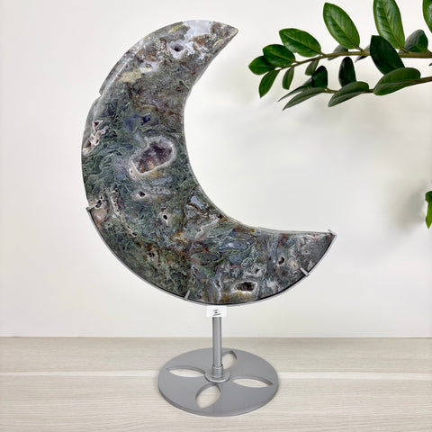Midnight Moss Agate Crescent - Kenna's Crystals