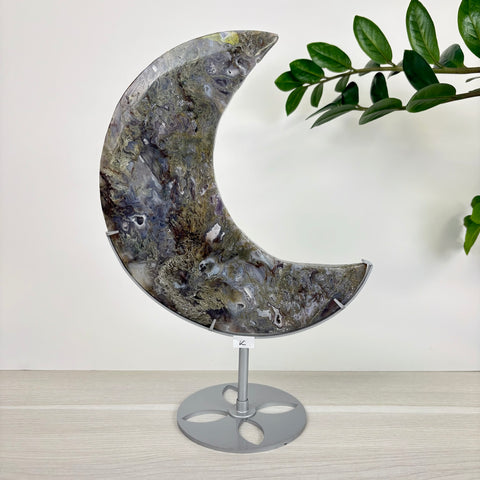 Midnight Moss Agate Crescent - Kenna's Crystals