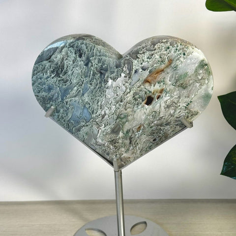 Moss Agate Heart With Custom Stand B 2 - Kenna's Crystals from TikTok
