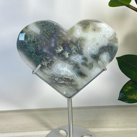 Moss Agate Heart With Custom Stand C 3 - Kenna's Crystals from TikTok