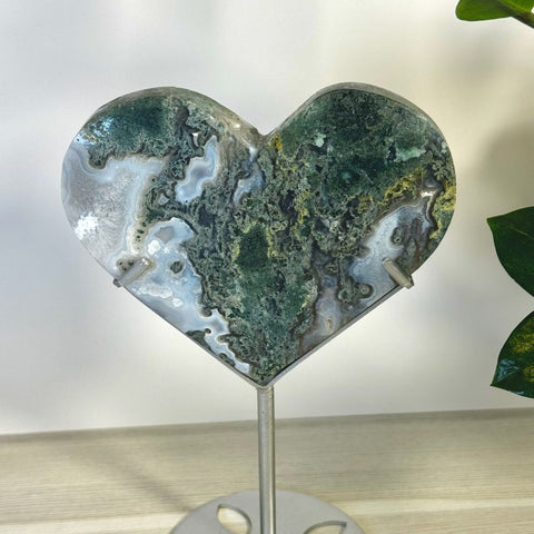 Moss Agate Heart With Custom Stand D 4 - Kenna's Crystals from TikTok