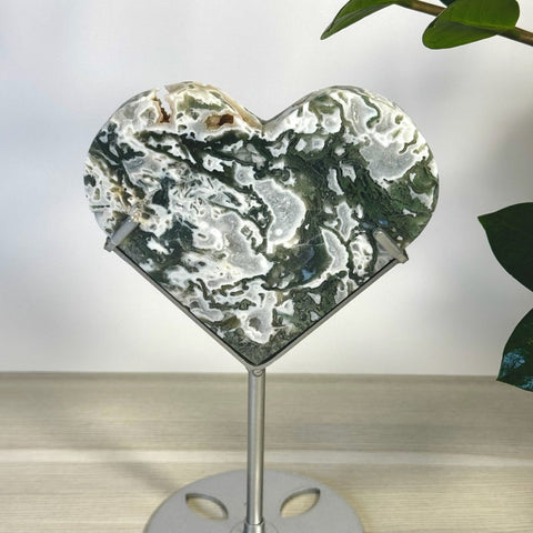 Moss Agate Heart With Custom Stand D2 30 - Kenna's Crystals from TikTok