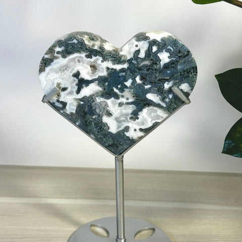 Moss Agate Heart With Custom Stand E2 31 - Kenna's Crystals from TikTok