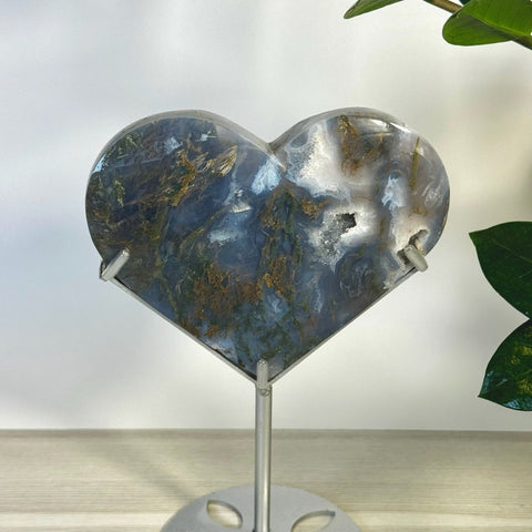 Moss Agate Heart With Custom Stand F 6 - Kenna's Crystals from TikTok