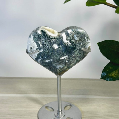 Moss Agate Heart With Custom Stand F2 32 - Kenna's Crystals from TikTok