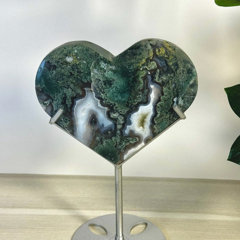 Moss Agate Heart With Custom Stand H 8 - Kenna's Crystals from TikTok