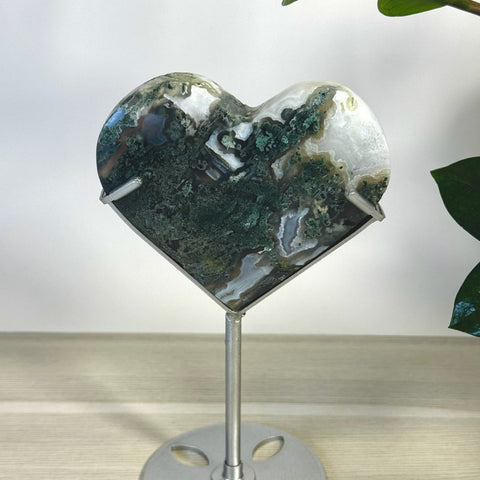 Moss Agate Heart With Custom Stand H2 34 - Kenna's Crystals from TikTok