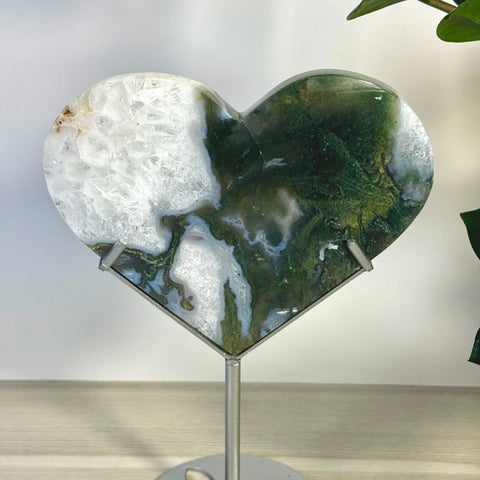 Moss Agate Heart With Custom Stand I 9 - Kenna's Crystals from TikTok