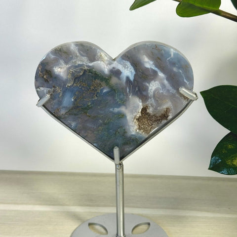 Moss Agate Heart With Custom Stand I2 35 - Kenna's Crystals from TikTok