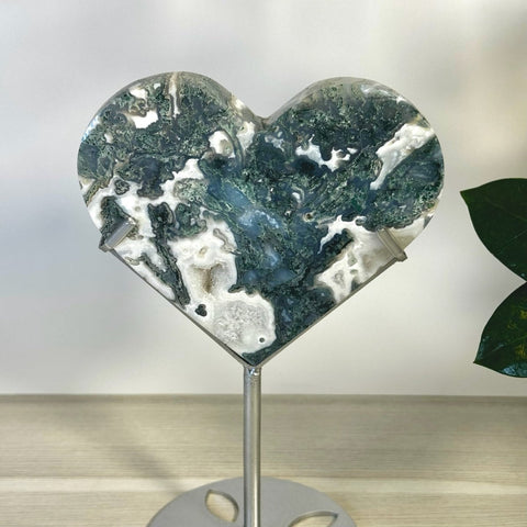 Moss Agate Heart With Custom Stand J 10 - Kenna's Crystals from TikTok