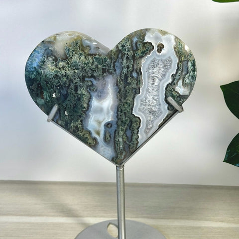 Moss Agate Heart With Custom Stand K 11 - Kenna's Crystals from TikTok