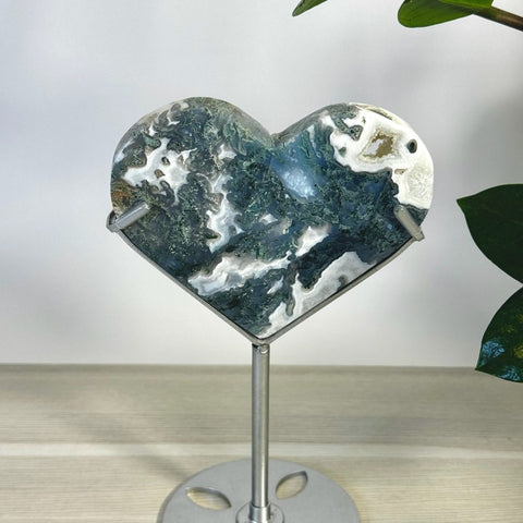 Moss Agate Heart With Custom Stand K2 37 - Kenna's Crystals from TikTok