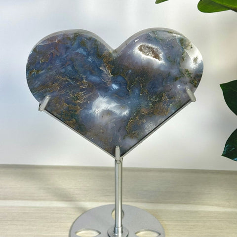 Moss Agate Heart With Custom Stand L 12 - Kenna's Crystals from TikTok
