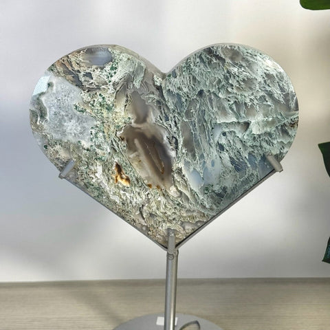 Moss Agate Heart With Custom Stand L2 40 - Kenna's Crystals from TikTok