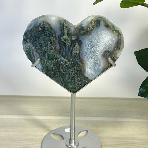 Moss Agate Heart With Custom Stand L2 64 - Kenna's Crystals from TikTok