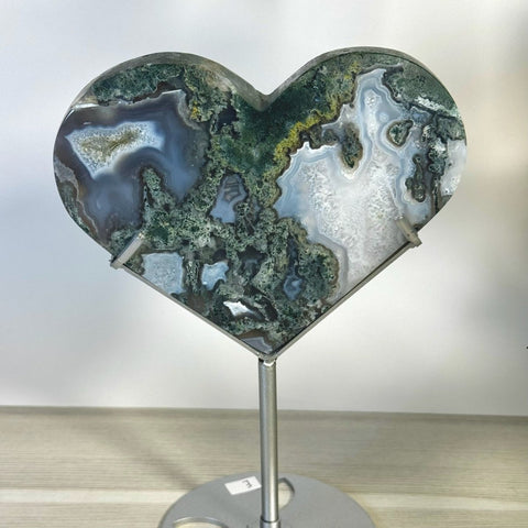 Moss Agate Heart With Custom Stand L2 43 - Kenna's Crystals from TikTok