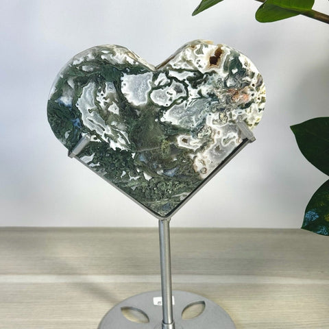 Moss Agate Heart With Custom Stand L2 68 - Kenna's Crystals from TikTok