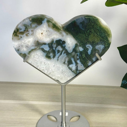 Moss Agate Heart With Custom Stand L2 61 - Kenna's Crystals from TikTok