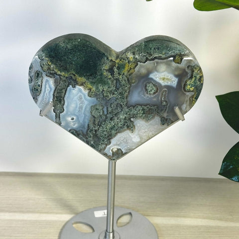 Moss Agate Heart With Custom Stand L2 58 - Kenna's Crystals from TikTok
