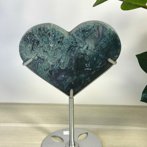 Moss Agate Heart With Custom Stand L2 60 - Kenna's Crystals from TikTok