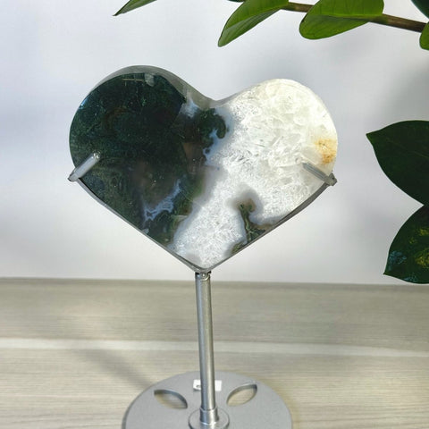 Moss Agate Heart With Custom Stand L2 74 - Kenna's Crystals from TikTok
