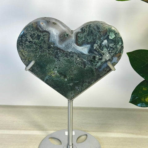 Moss Agate Heart With Custom Stand L2 55 - Kenna's Crystals from TikTok