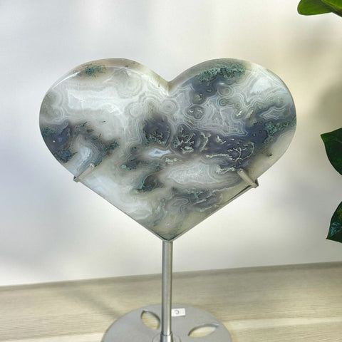 Moss Agate Heart With Custom Stand L2 41 - Kenna's Crystals from TikTok