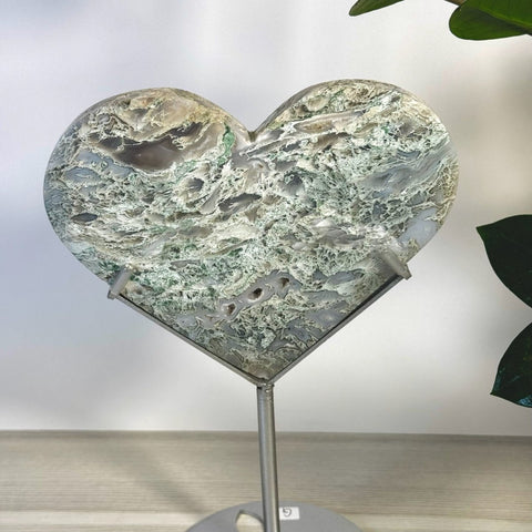 Moss Agate Heart With Custom Stand L2 45 - Kenna's Crystals from TikTok