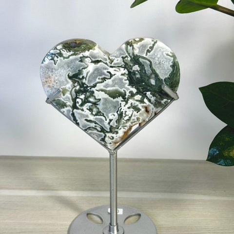 Moss Agate Heart With Custom Stand L2 71 - Kenna's Crystals from TikTok