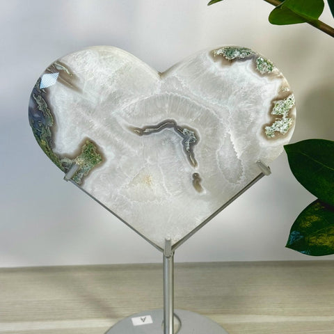 Moss Agate Heart With Custom Stand L2 39 - Kenna's Crystals from TikTok