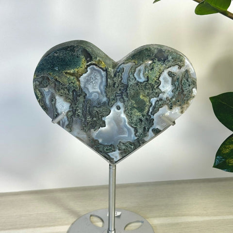 Moss Agate Heart With Custom Stand L2 42 - Kenna's Crystals from TikTok