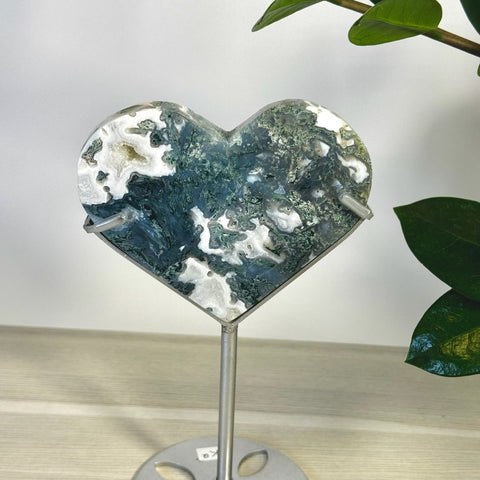 Moss Agate Heart With Custom Stand L2 75 - Kenna's Crystals from TikTok
