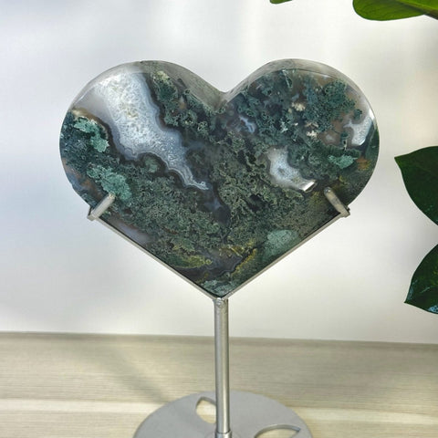 Moss Agate Heart With Custom Stand M 13 - Kenna's Crystals from TikTok
