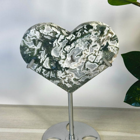 Moss Agate Heart With Custom Stand O 15 - Kenna's Crystals from TikTok