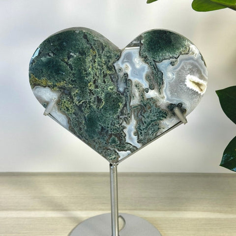 Moss Agate Heart With Custom Stand P 16 - Kenna's Crystals from TikTok