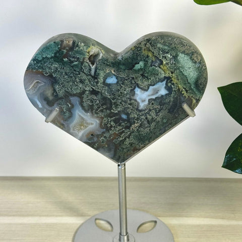 Moss Agate Heart With Custom Stand S 19 - Kenna's Crystals from TikTok