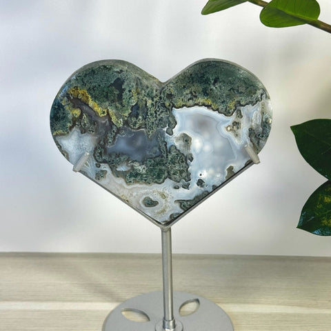 Moss Agate Heart With Custom Stand T 20 - Kenna's Crystals from TikTok