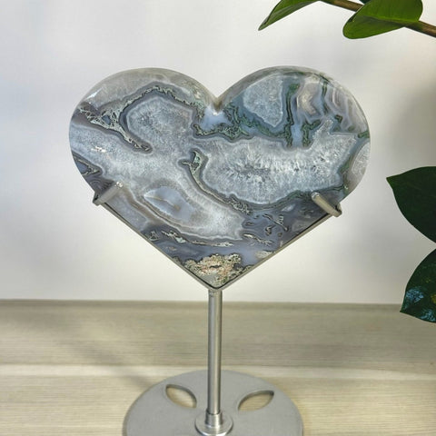 Moss Agate Heart With Custom Stand U 21 - Kenna's Crystals from TikTok