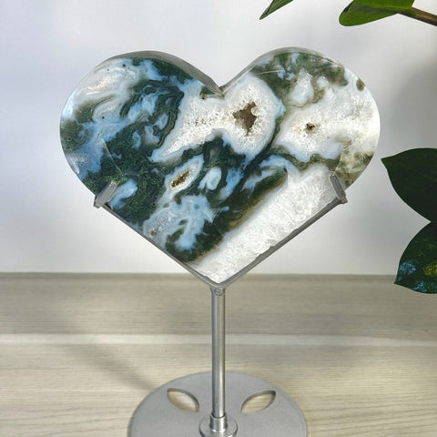 Moss Agate Heart With Custom Stand W 23 - Kenna's Crystals from TikTok